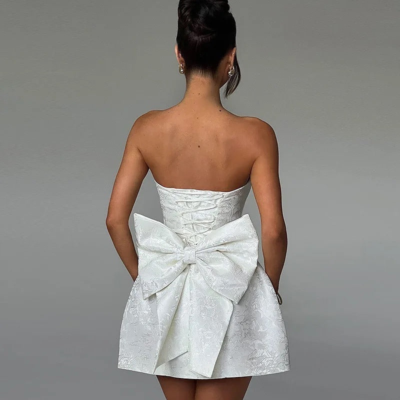 Bow Detail Jacquard Tube Dress