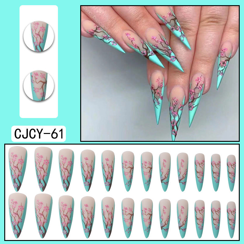 Chinese Style Plum Blossom Long Pointed Nails