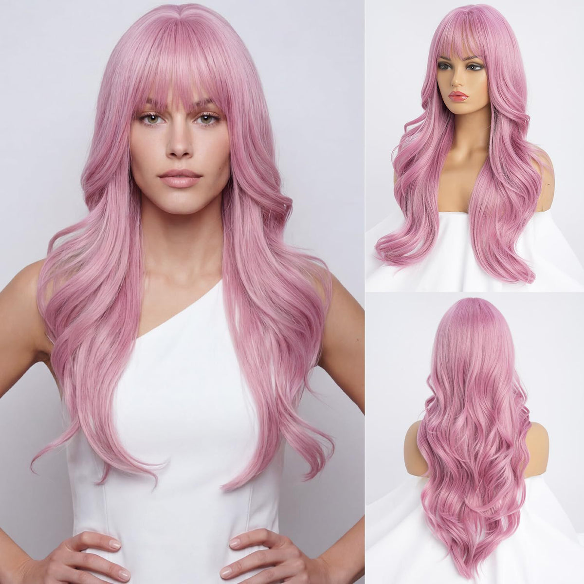 Long Curly Synthetic Hair Wig with Air Bangs