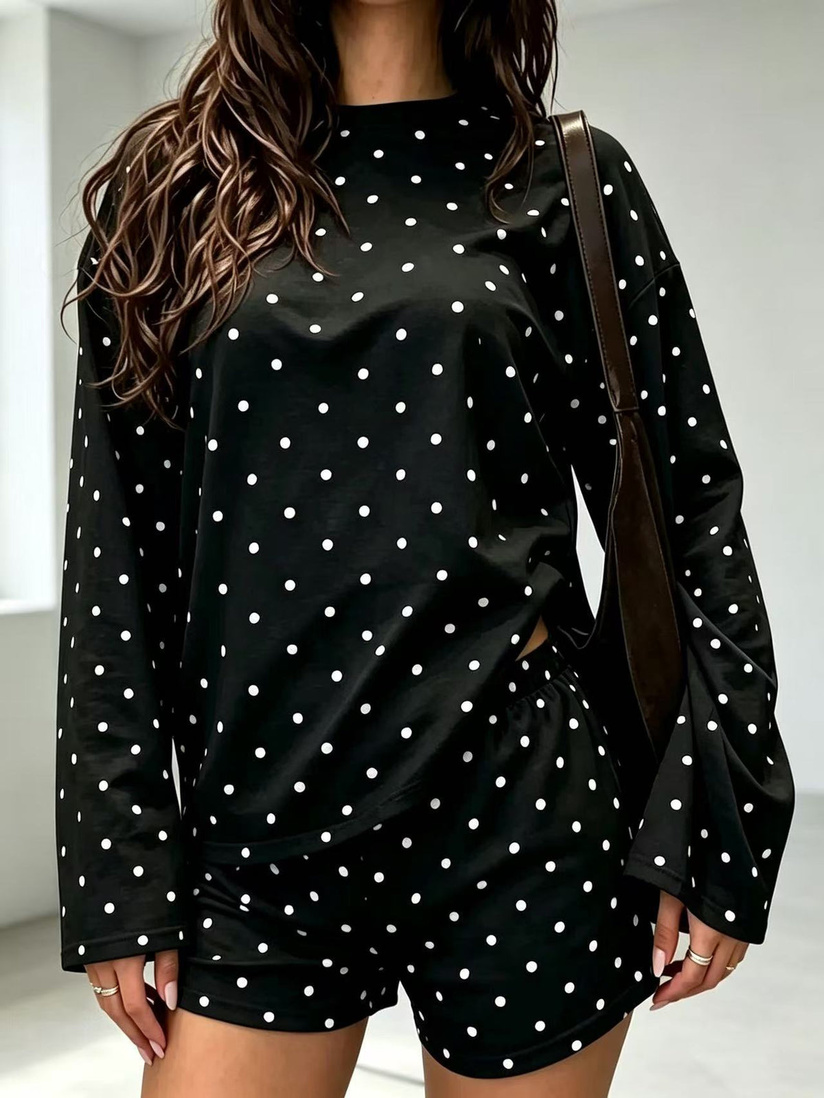 Women's Casual Striped Long Sleeve Shorts Set
