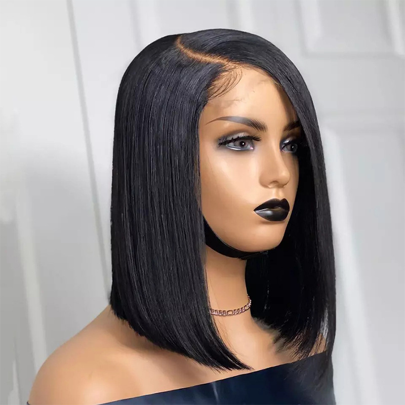 Straight Black Bob, synthetic lace front wig