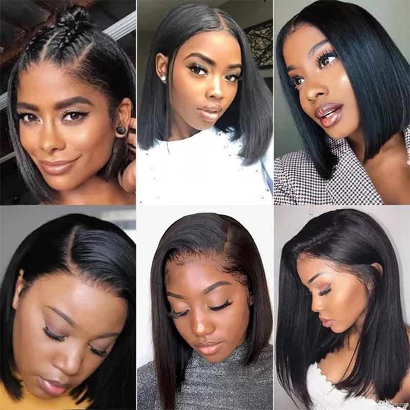 Straight Black Bob, synthetic lace front wig
