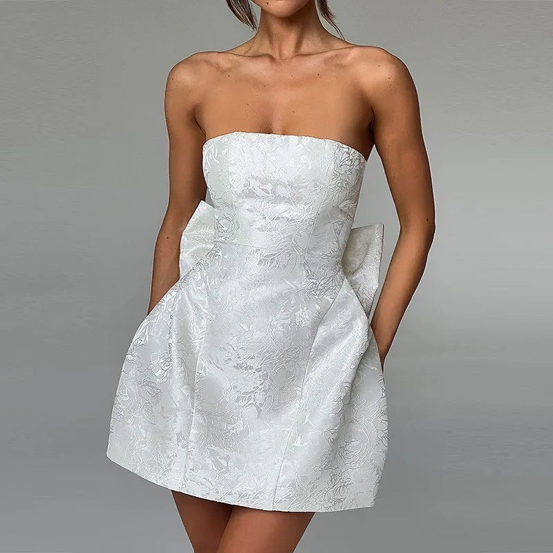 Bow Detail Jacquard Tube Dress