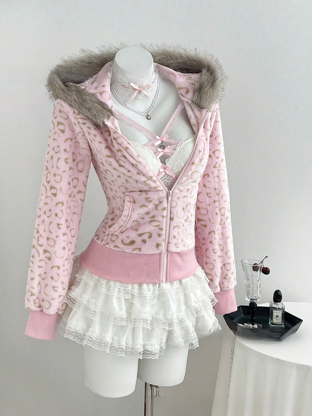 Women's leopard print hooded coat