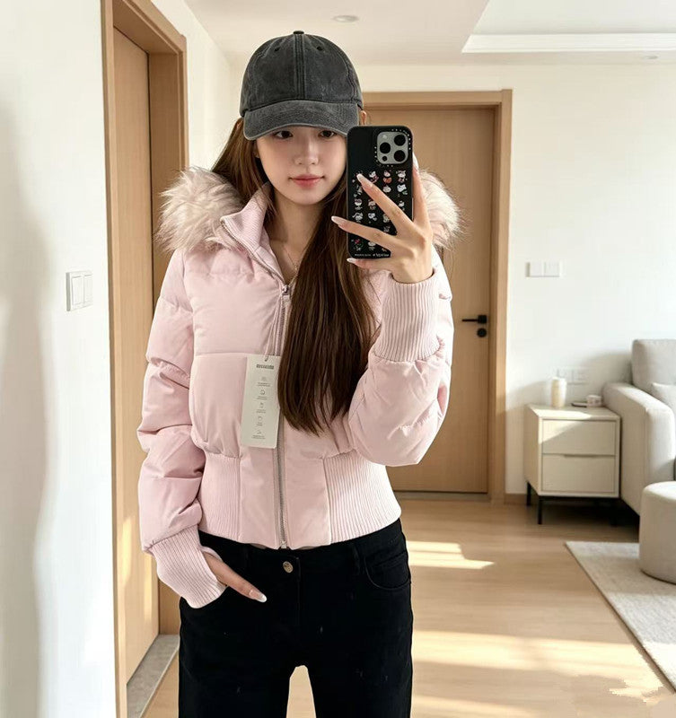 Women's winter hooded high-wasted coat