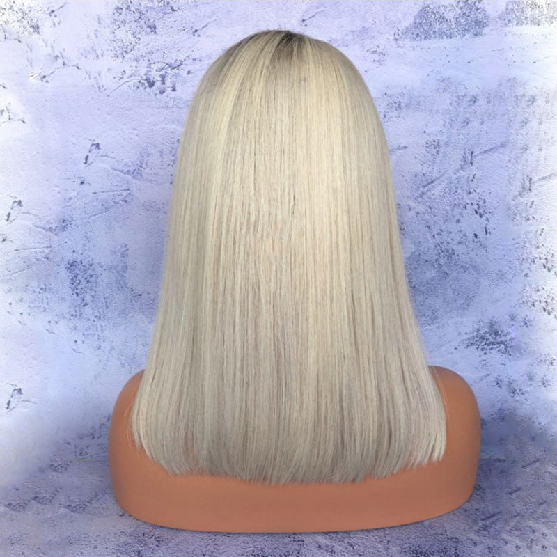 Silver Gray Synthetic Short Straight Wig with Middle Part