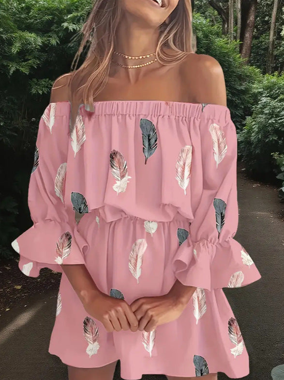 Off-Shoulder Printed Dress Women's Clothing