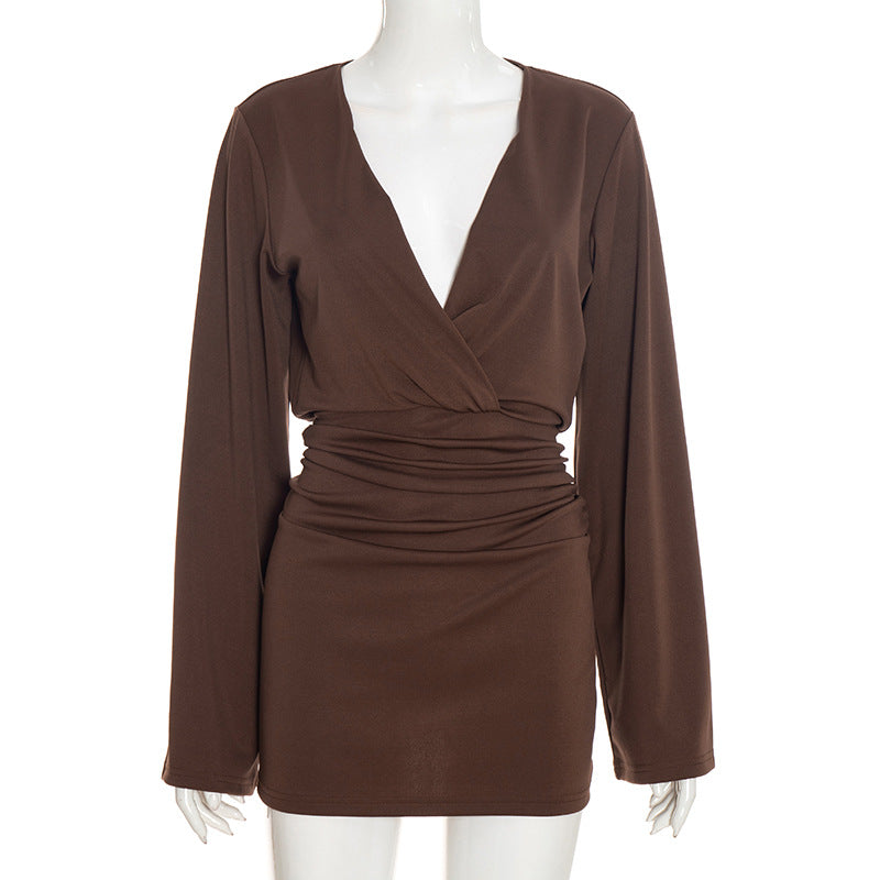 Womens Bodycon V-neck Long Sleeve Dress