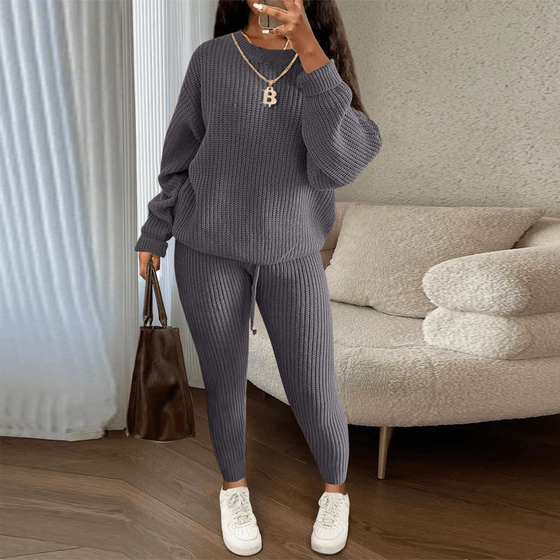 Womens Casual Knitwear Long Sleeve Two Piece Pants Set