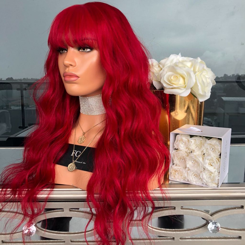 Red Wavy Synthetic Wig for Women