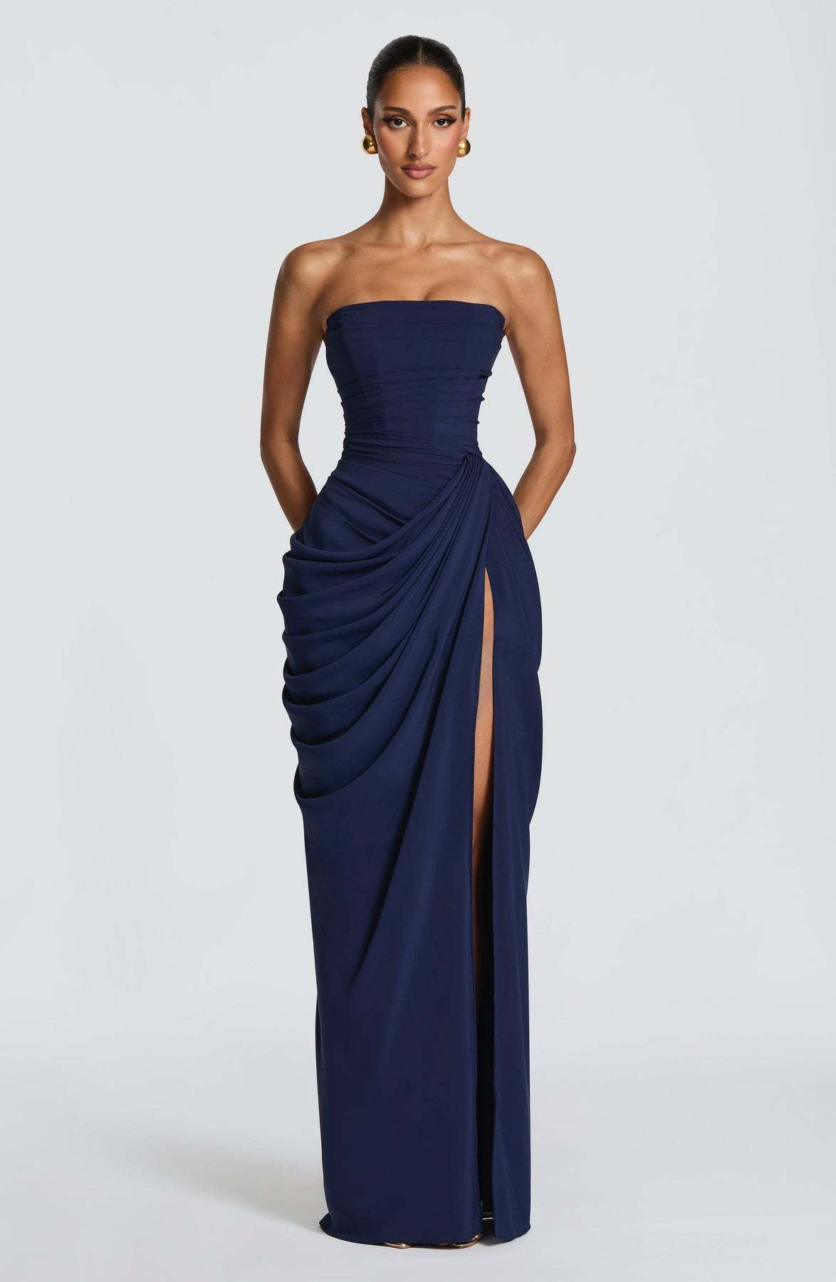 Asymmetrical Pleated Strapless Dress