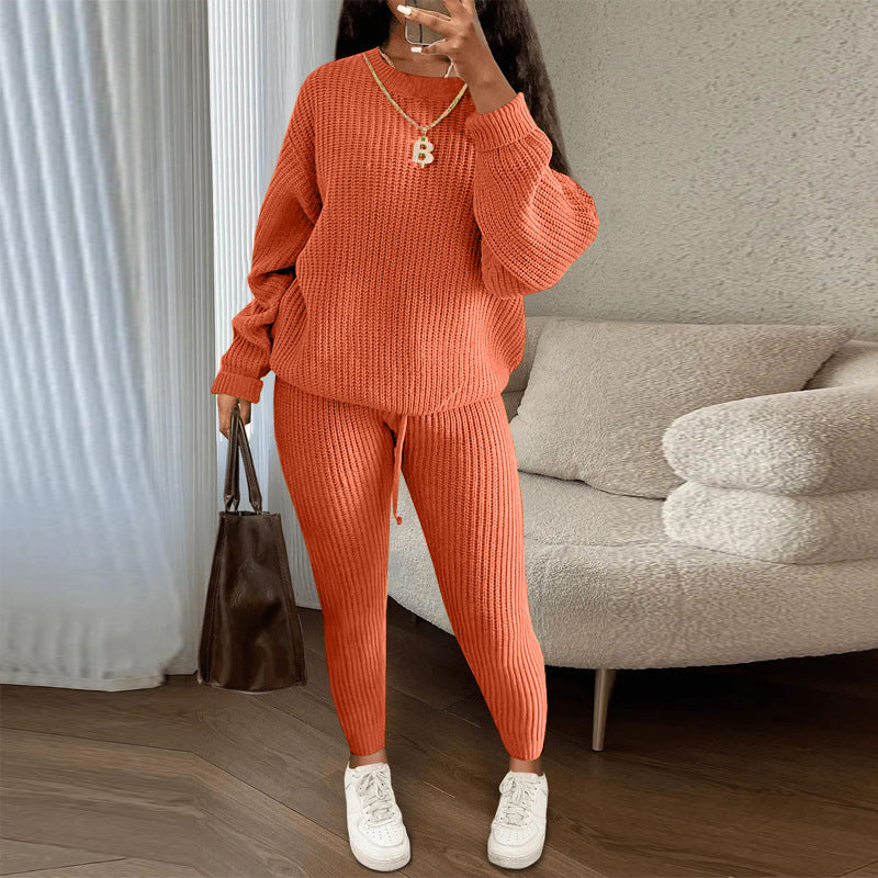 Womens Casual Knitwear Long Sleeve Two Piece Pants Set