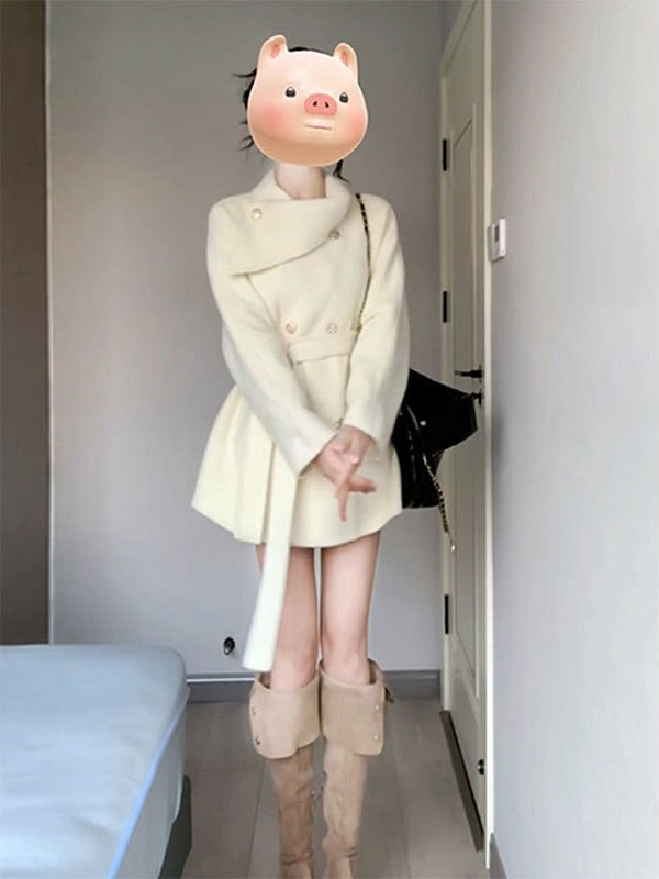 Women's short woolen cape coat