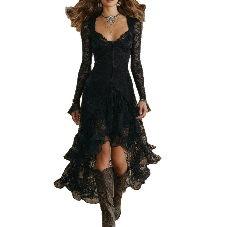 Long Sleeve Square Neck Lace Dress