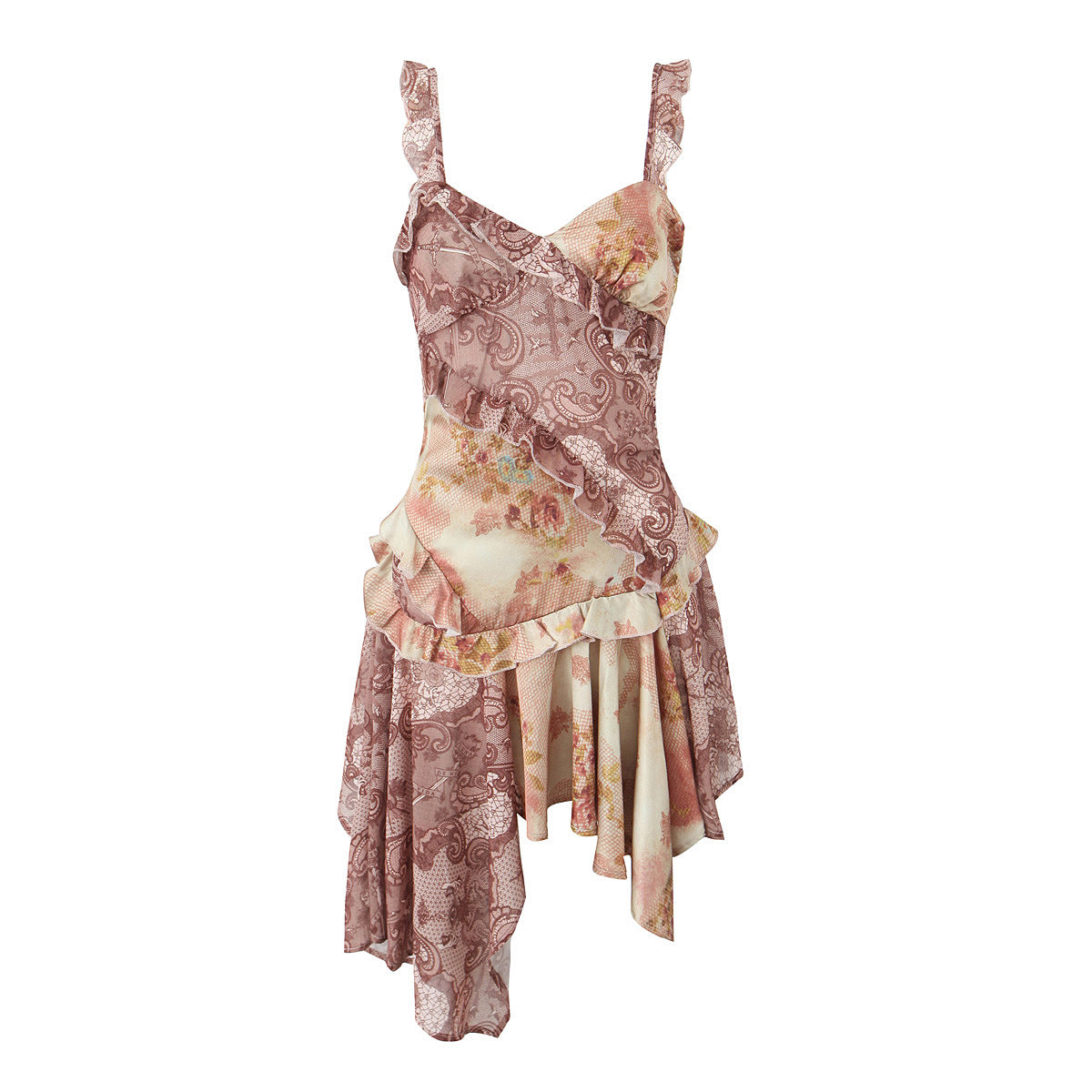 Vintage Printed Stitching Sling dress