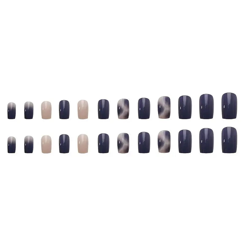 24pcs Glitter Blue Square Head Artificial Nails with Glue
