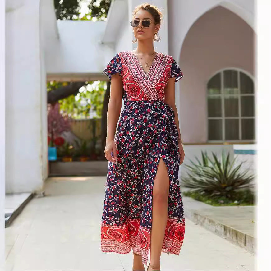 Bohemian print short sleeve Dress