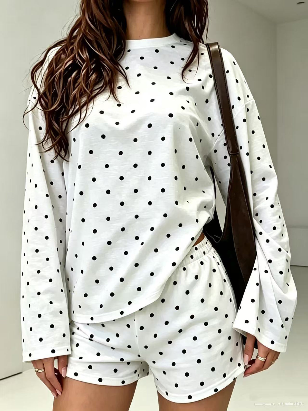 Women's Casual Striped Long Sleeve Shorts Set