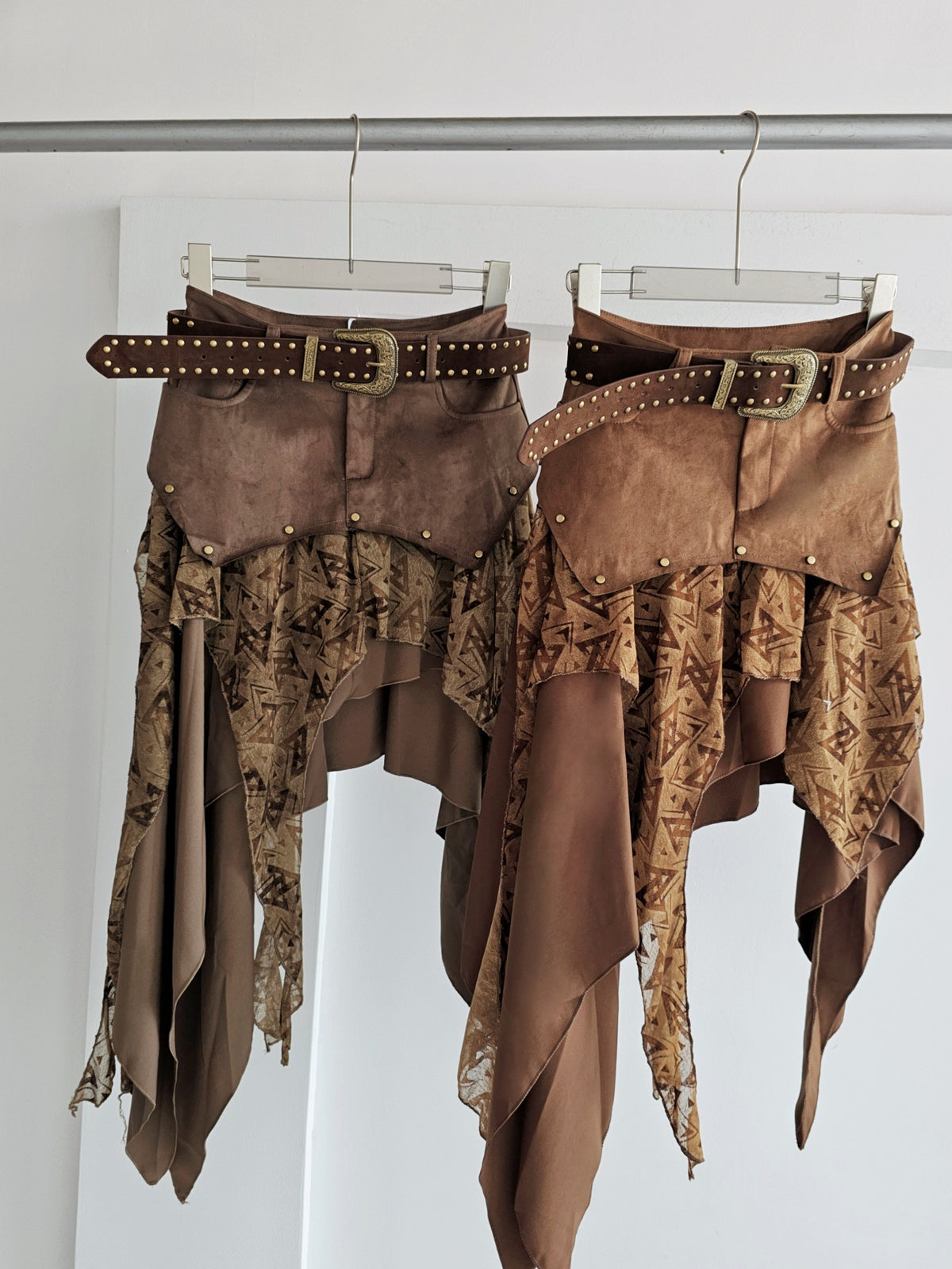 Patchwork Faux Suede Midi Skirt