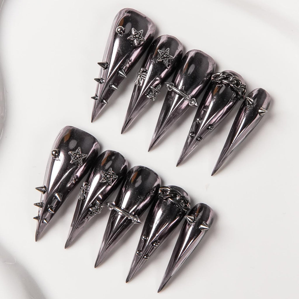 Handmade Dragon Scale Nails Punk Cross Design