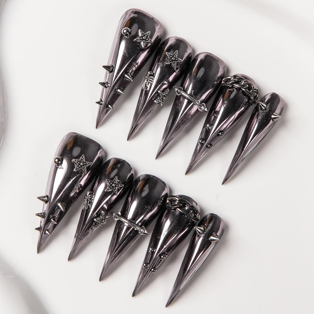 Handmade Dragon Scale Nails Punk Cross Design