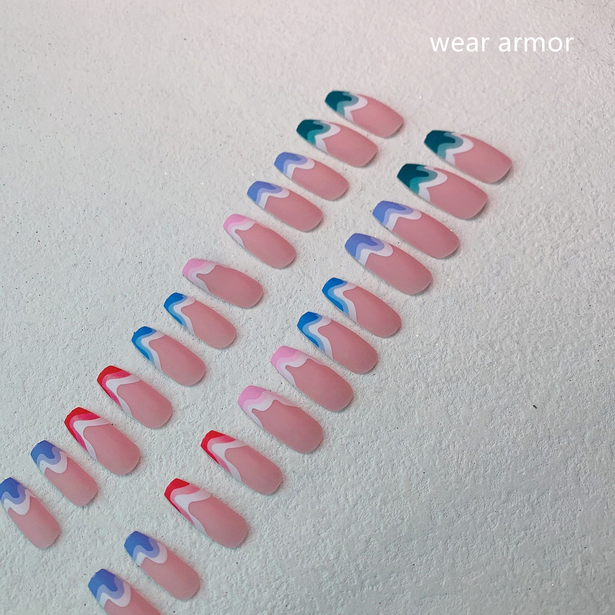 Multicolored Wave Pattern Extra Long Ballerina Nails
