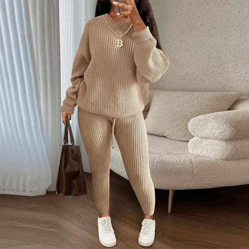 Womens Casual Knitwear Long Sleeve Two Piece Pants Set