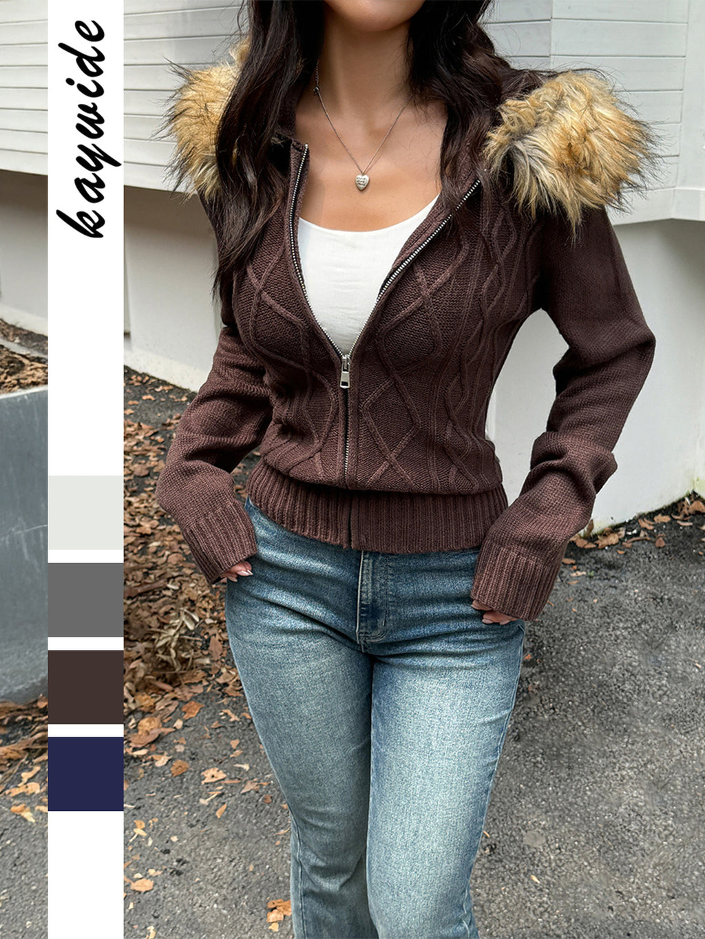 Women knit hooded coat