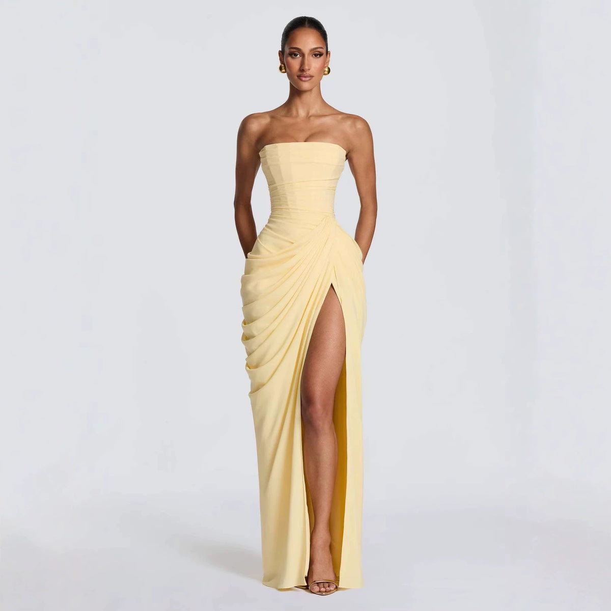 Asymmetrical Pleated Strapless Dress