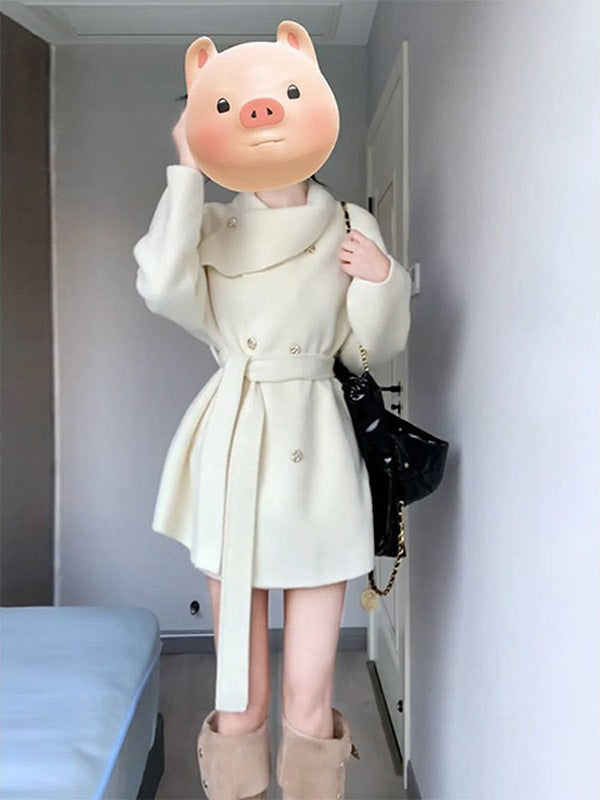 Women's short woolen cape coat