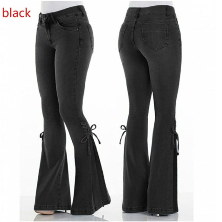 Women's Jeans Mid-waist Lace-up Denim jeans