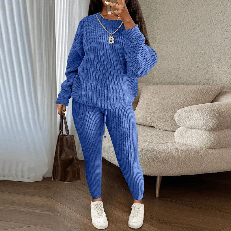 Womens Casual Knitwear Long Sleeve Two Piece Pants Set