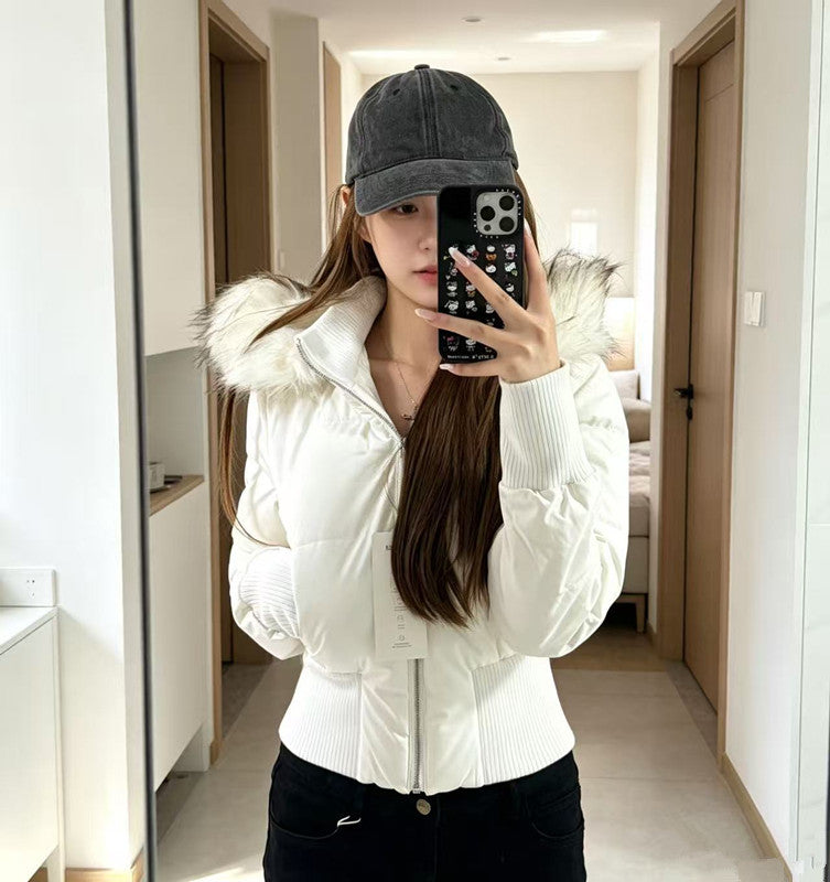 Women's winter hooded high-wasted coat