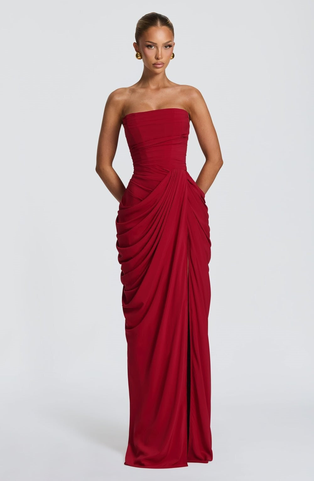 Asymmetrical Pleated Strapless Dress