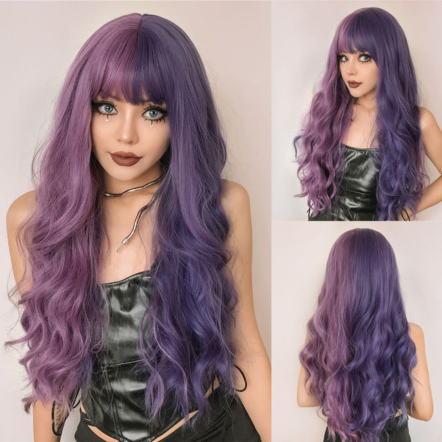 Purple Long Wavy Two-Tone Ombre Synthetic Wig