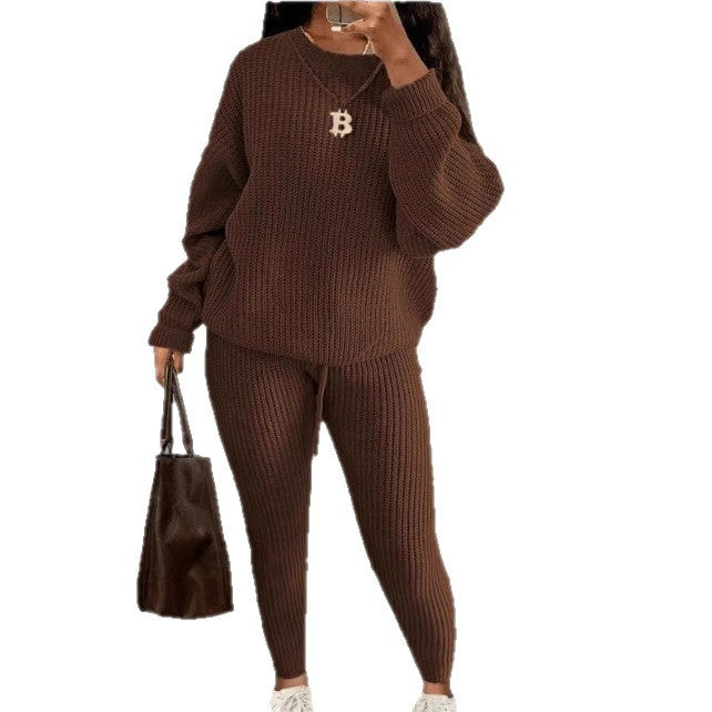 Womens Casual Knitwear Long Sleeve Two Piece Pants Set
