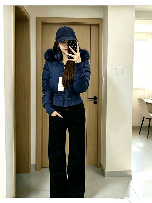 Women's winter hooded high-wasted coat