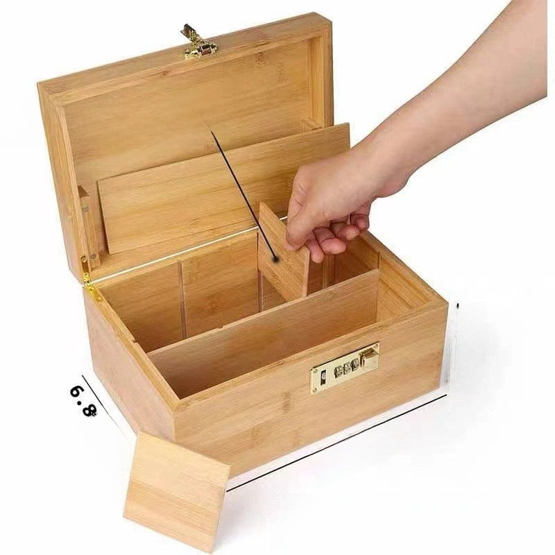 Bamboo Wood Lockable Storage Box Flip-Top Organizer for Tobacco Cigars