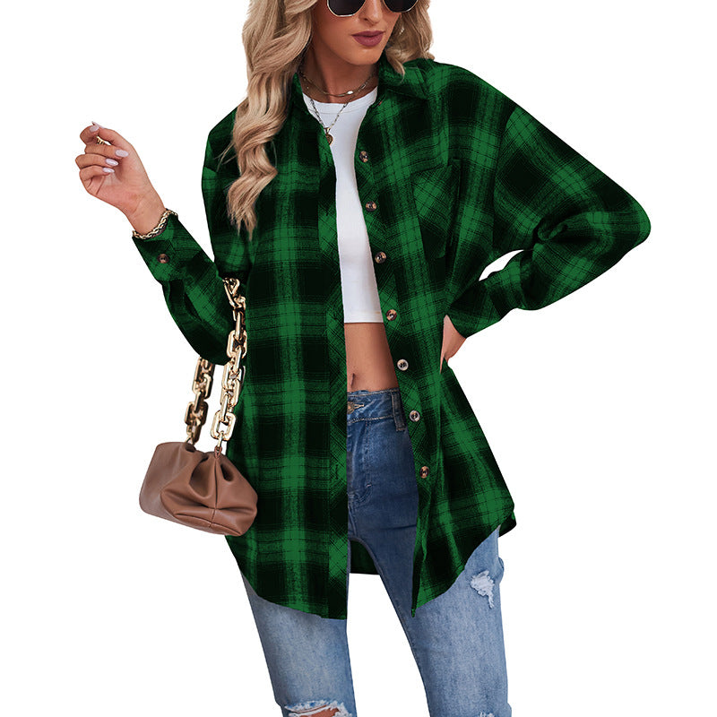 Loose Fit Plaid Flannel Shirt