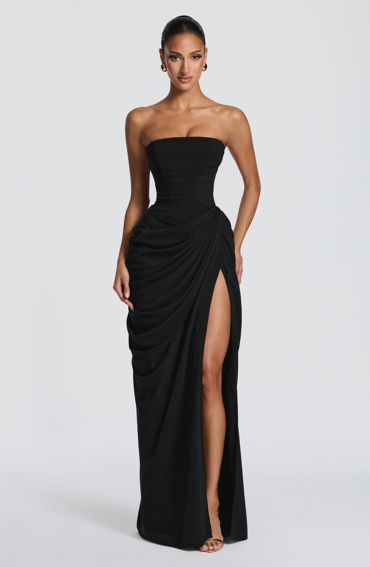 Asymmetrical Pleated Strapless Dress