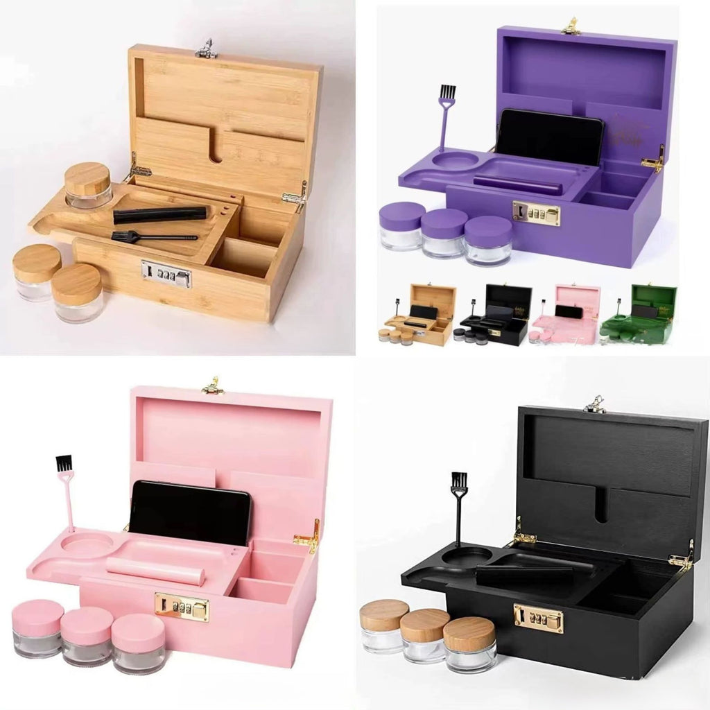 Bamboo Wood Lockable Storage Box Flip-Top Organizer for Tobacco Cigars