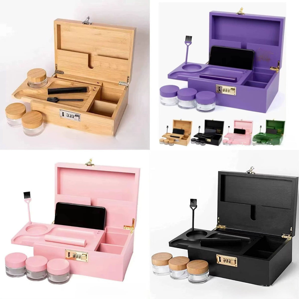 Bamboo Wood Lockable Storage Box Flip-Top Organizer for Tobacco Cigars