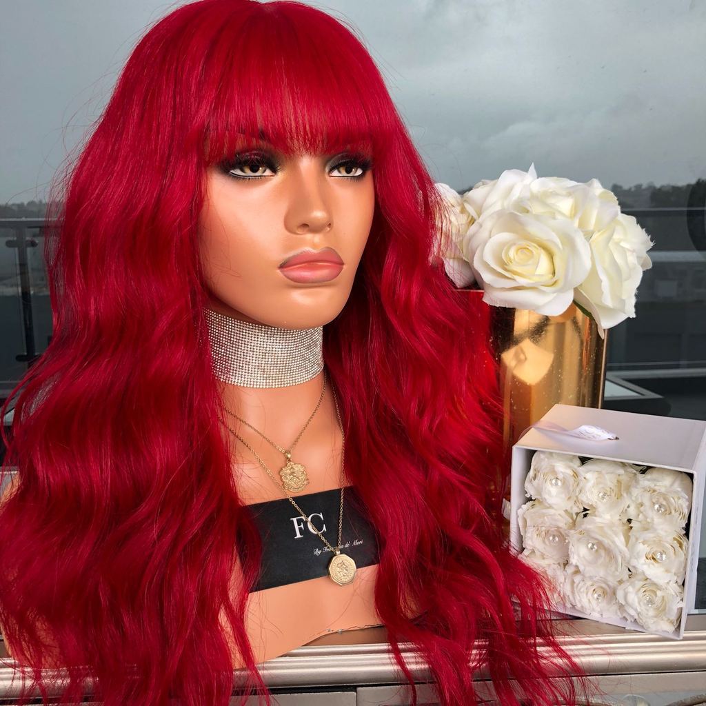 Red Wavy Synthetic Wig for Women