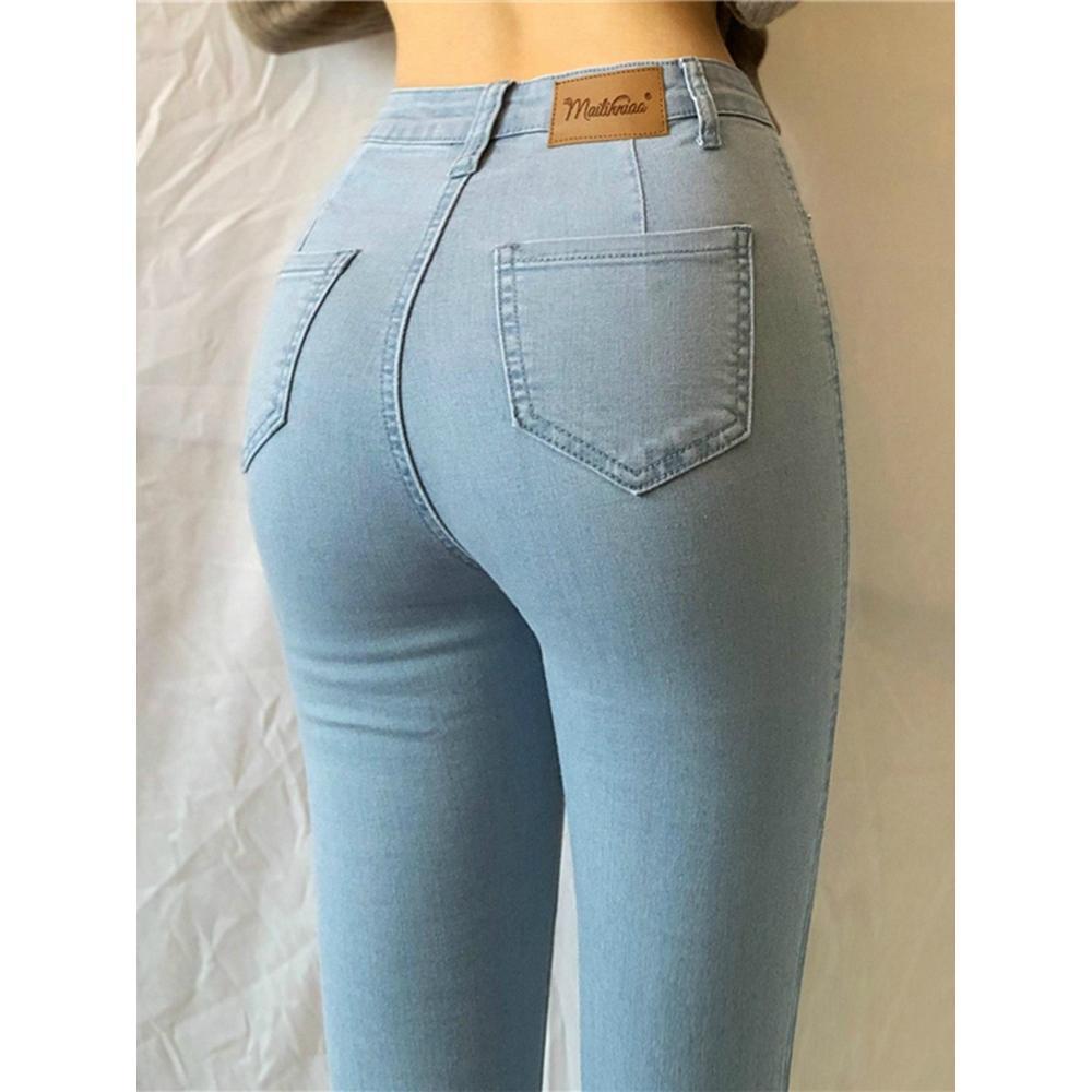 High-Waisted Stretch Denim Pants for Women