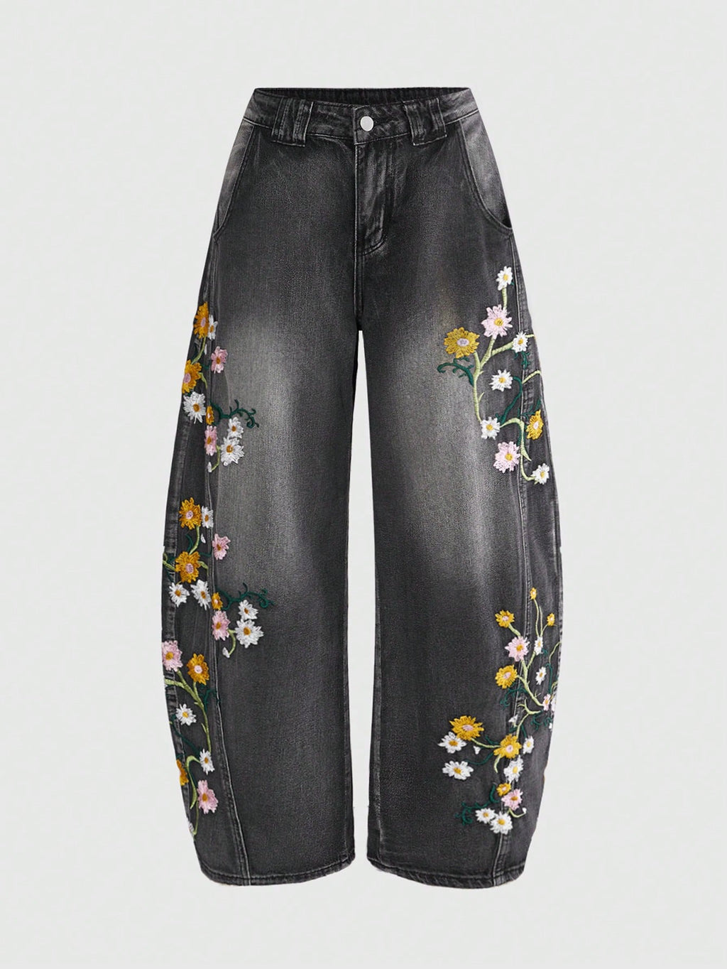 Floral Embroidered Wide Leg Pants