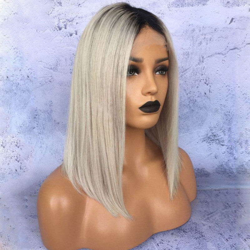 Silver Gray Synthetic Short Straight Wig with Middle Part