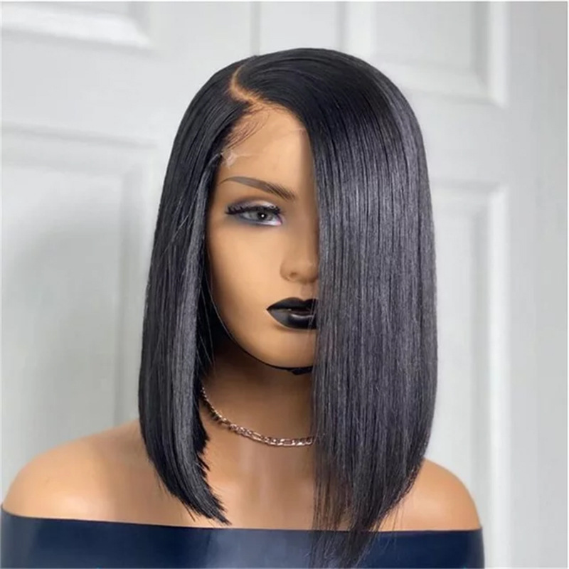Straight Black Bob, synthetic lace front wig