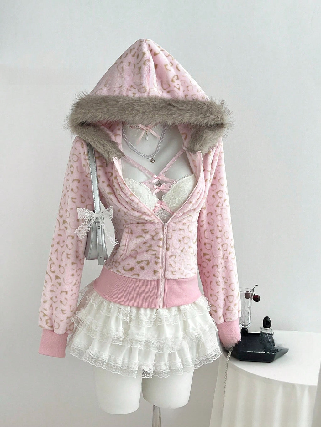 Women's leopard print hooded coat