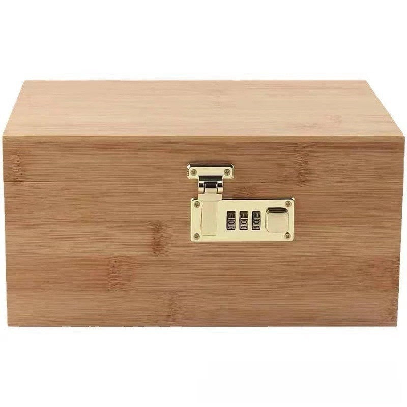 Bamboo Wood Lockable Storage Box Flip-Top Organizer for Tobacco Cigars