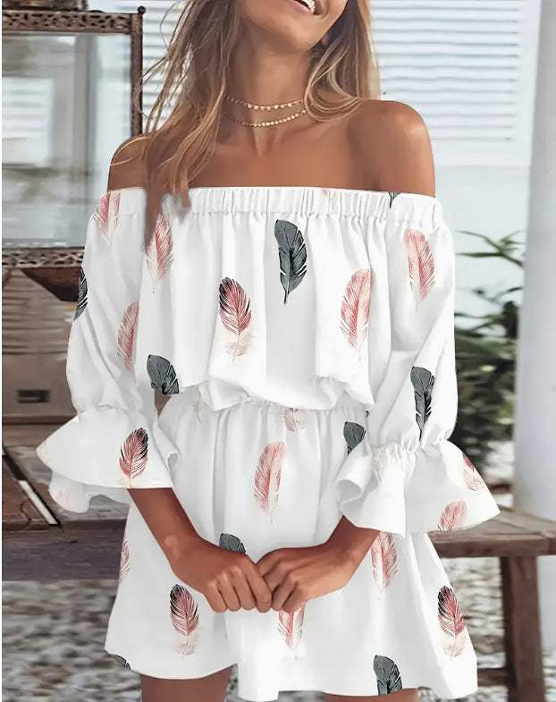 Off-Shoulder Printed Dress Women's Clothing